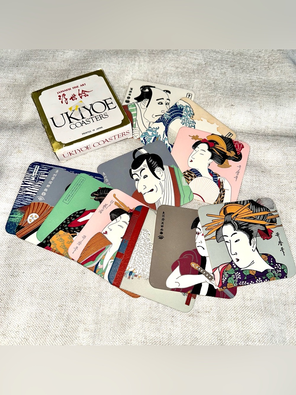 Vintage Japanese Ukiyoe Woodblock Fine Art Coasters Set 11